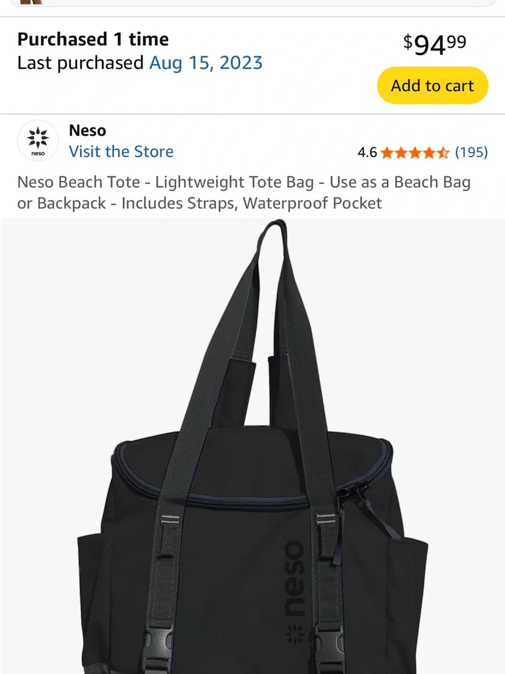 Neso Black Women's Convertible Backpack great for travel or the beach